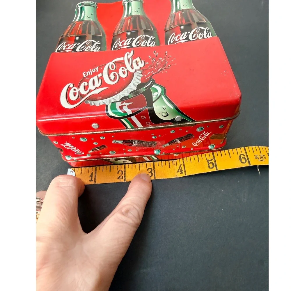 Vintage Coca-Cola Embossed Tin Lunch Box 3D Bottle Design Red Metal Collectible
